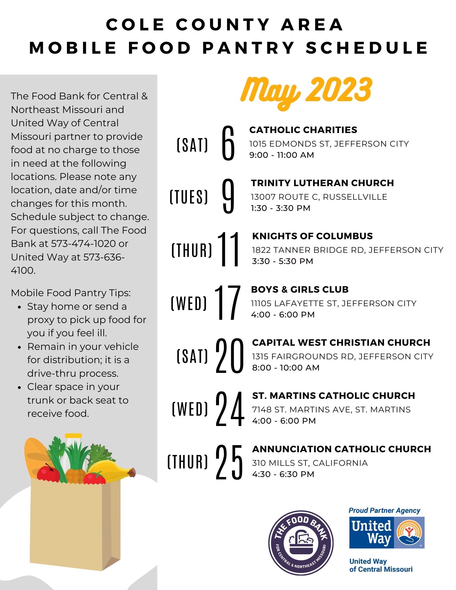 May Mobile Pantry Schedule