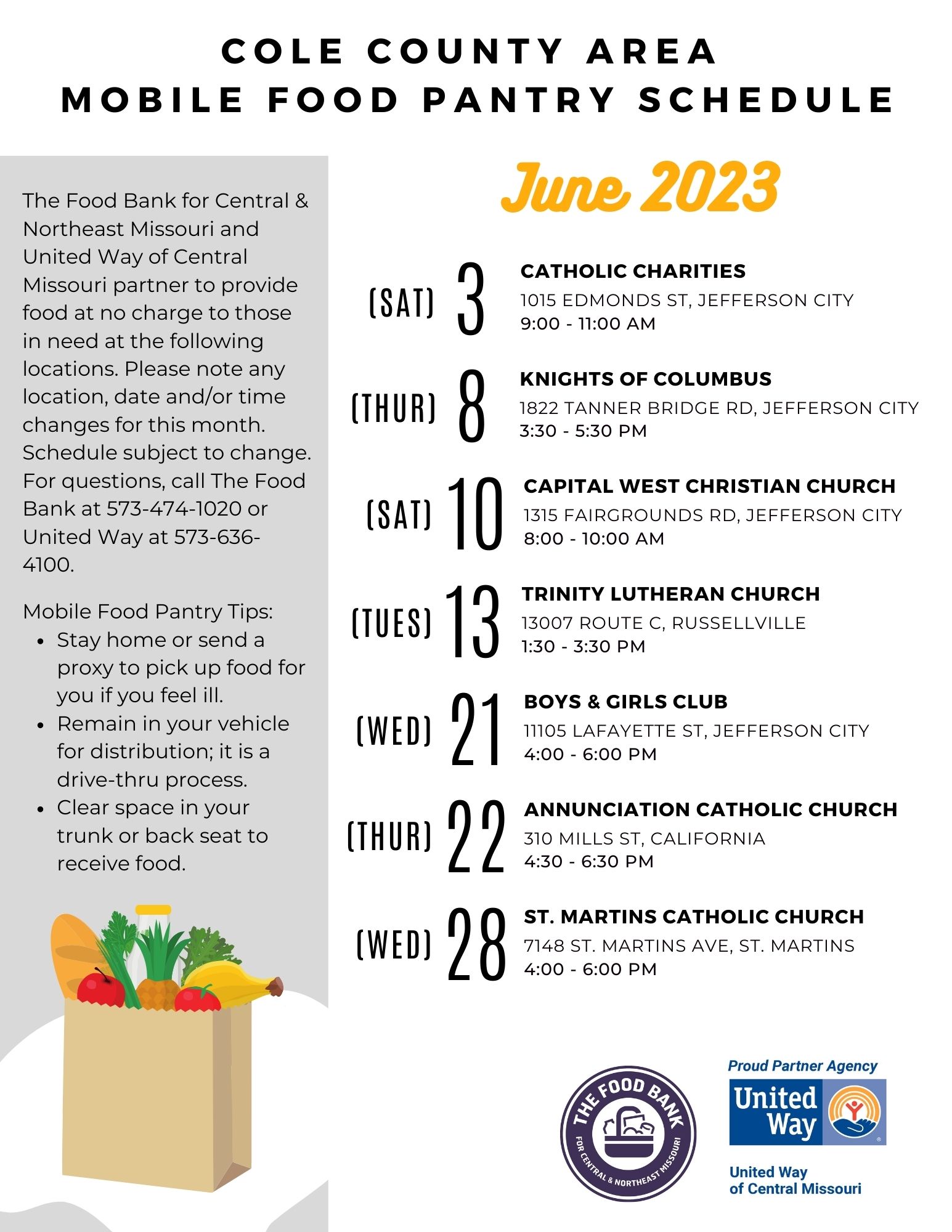 June Mobile Pantry Schedule