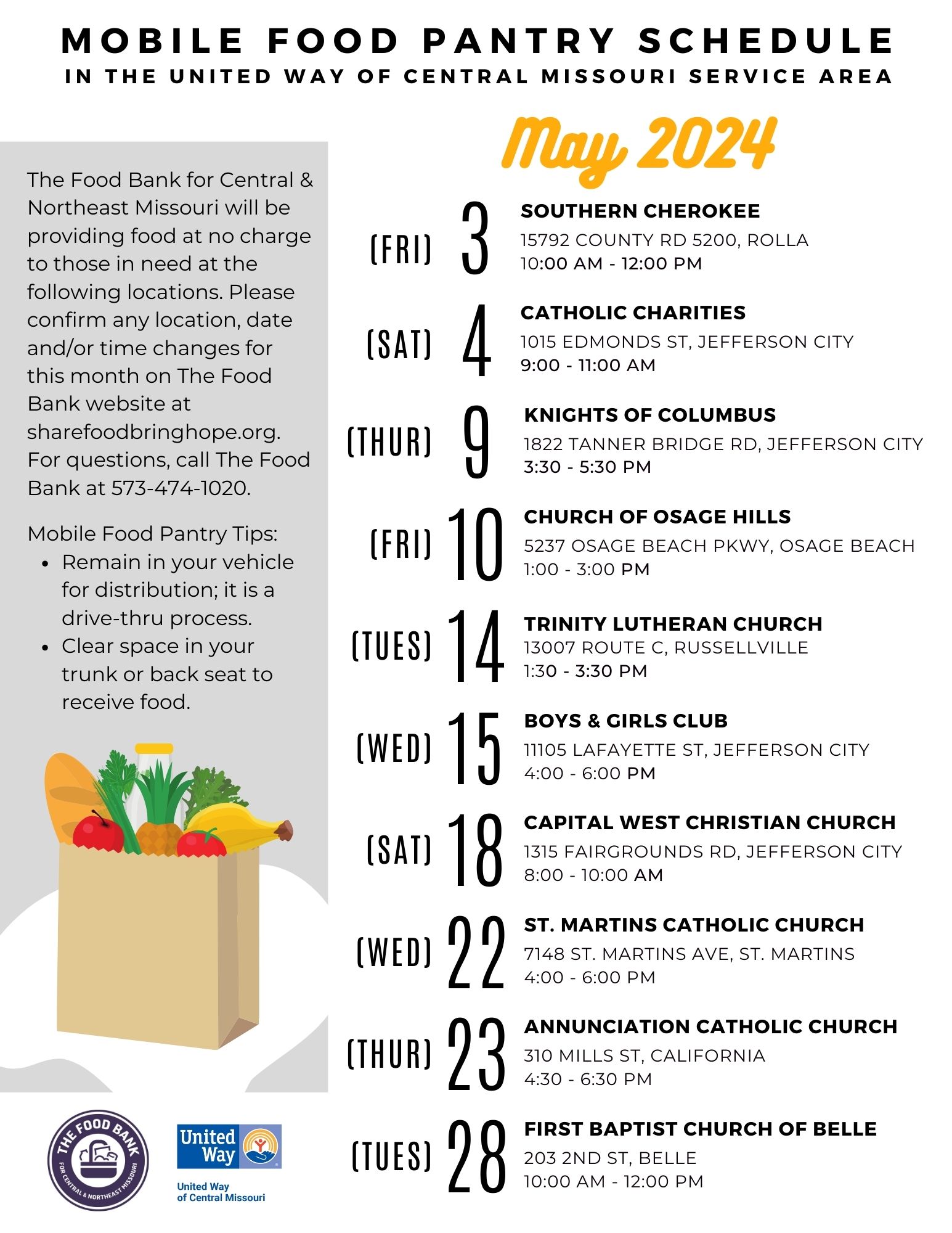 May Mobile Food Pantry Schedule