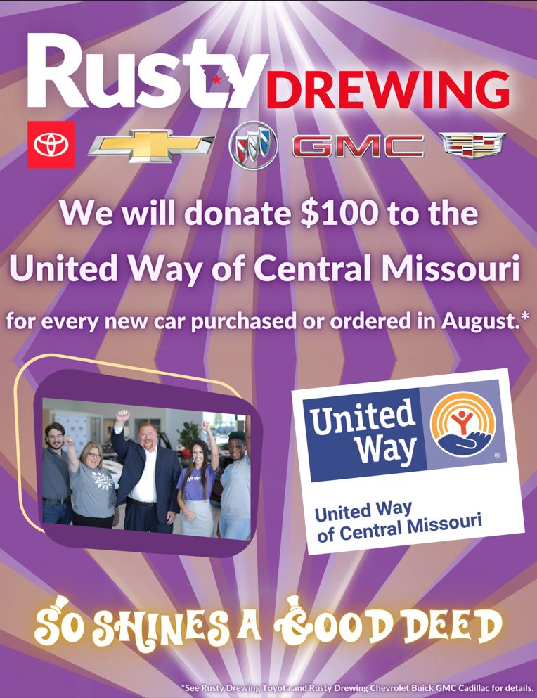 Rusty Drewing $100 promotion for United Way in August