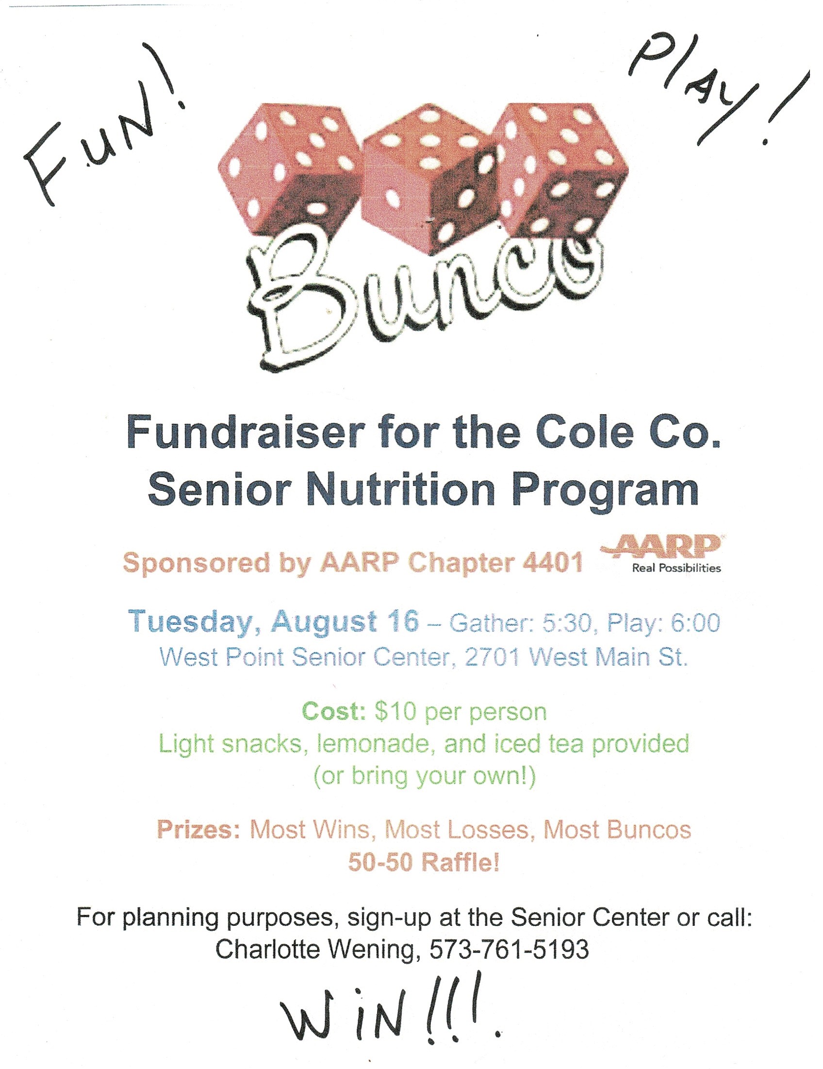 Bunco Fundraiser for Senior Nutrition Council