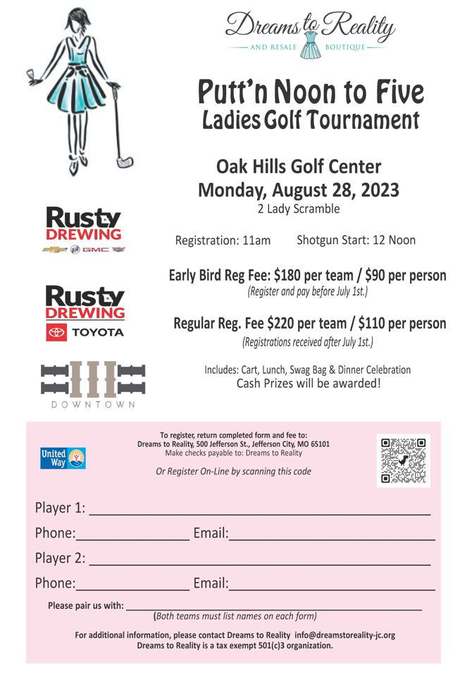 Dreams to Reality Golf Tournament at Oak Hills, Registration at 11 am and Shotgun Start at 12 pm