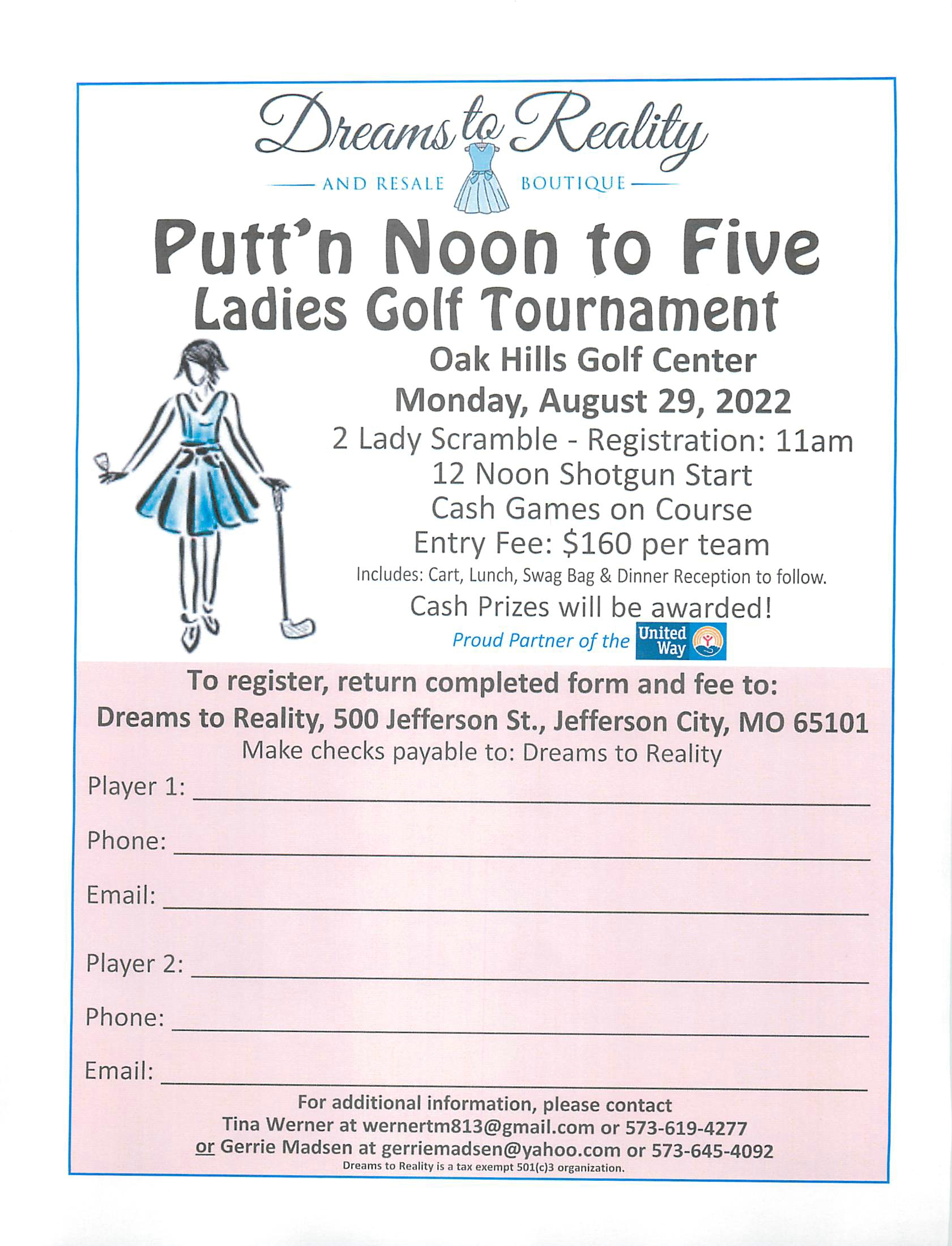 Dreams to Reality Putt'n Noon to Five Ladies Golf Tournament on August 29 at Oak Hills Golf Center
