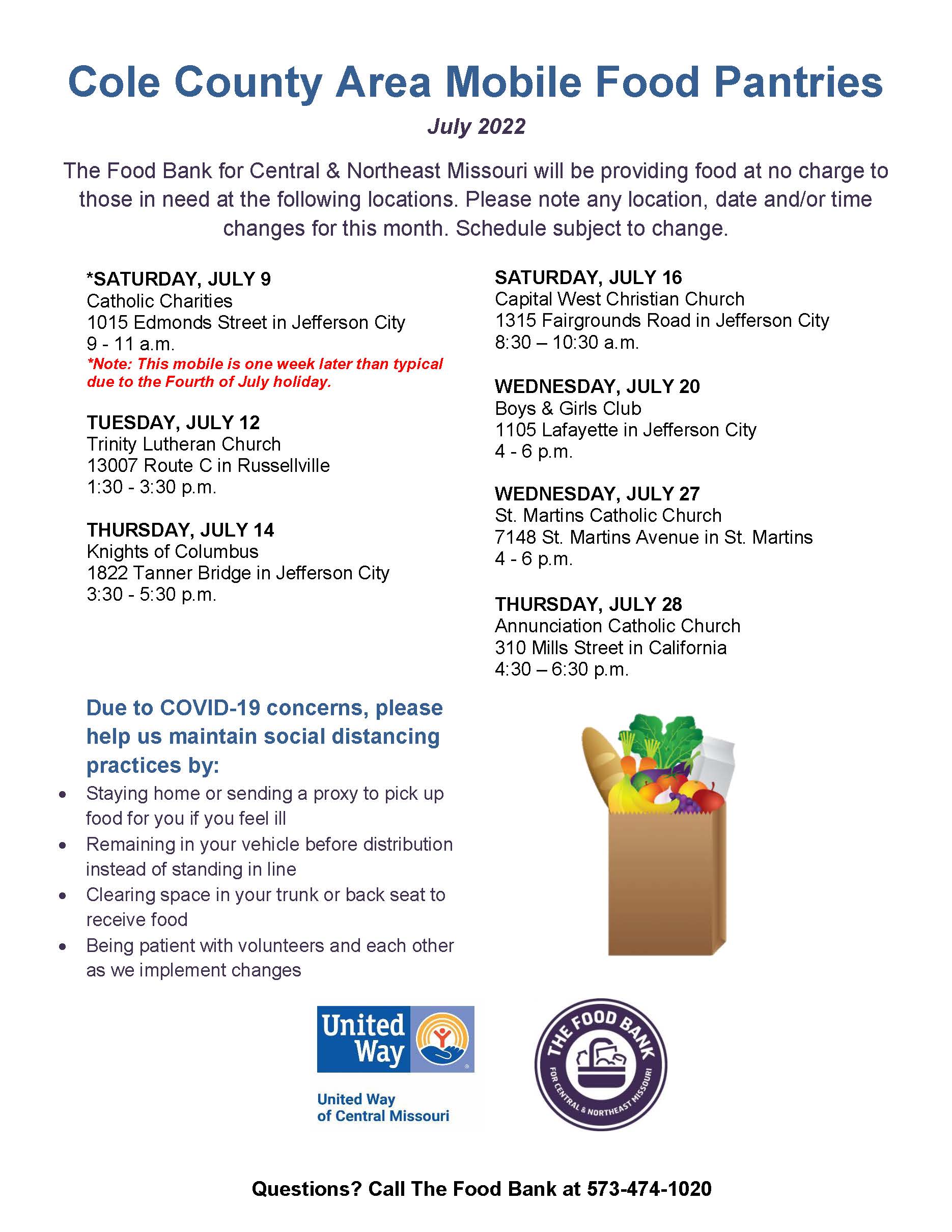 Mobile Food Pantry @ Catholic Charities July 9 from 9 - 11 am