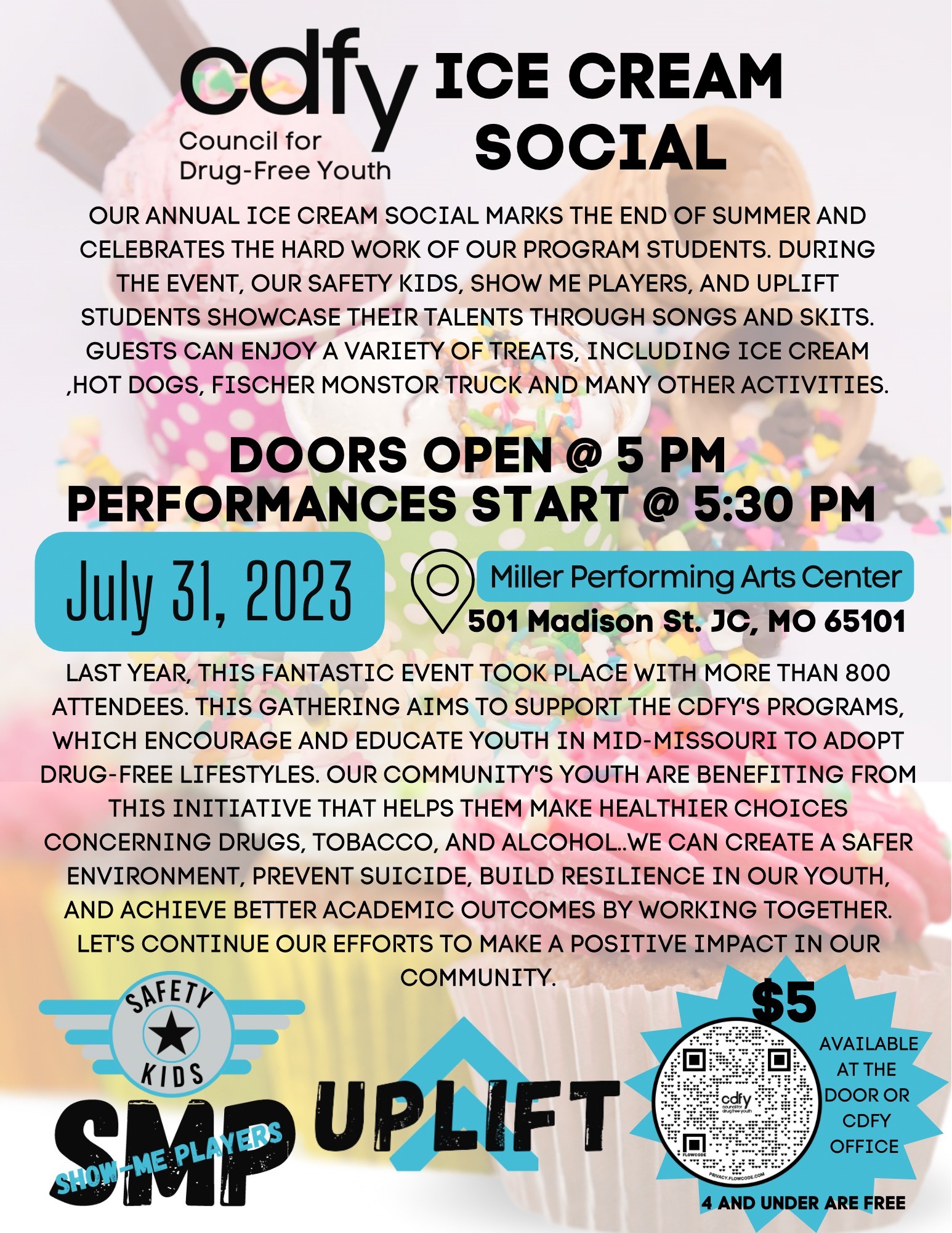 Council for Drug Free Youth Ice Cream Social at Miller Performing Arts