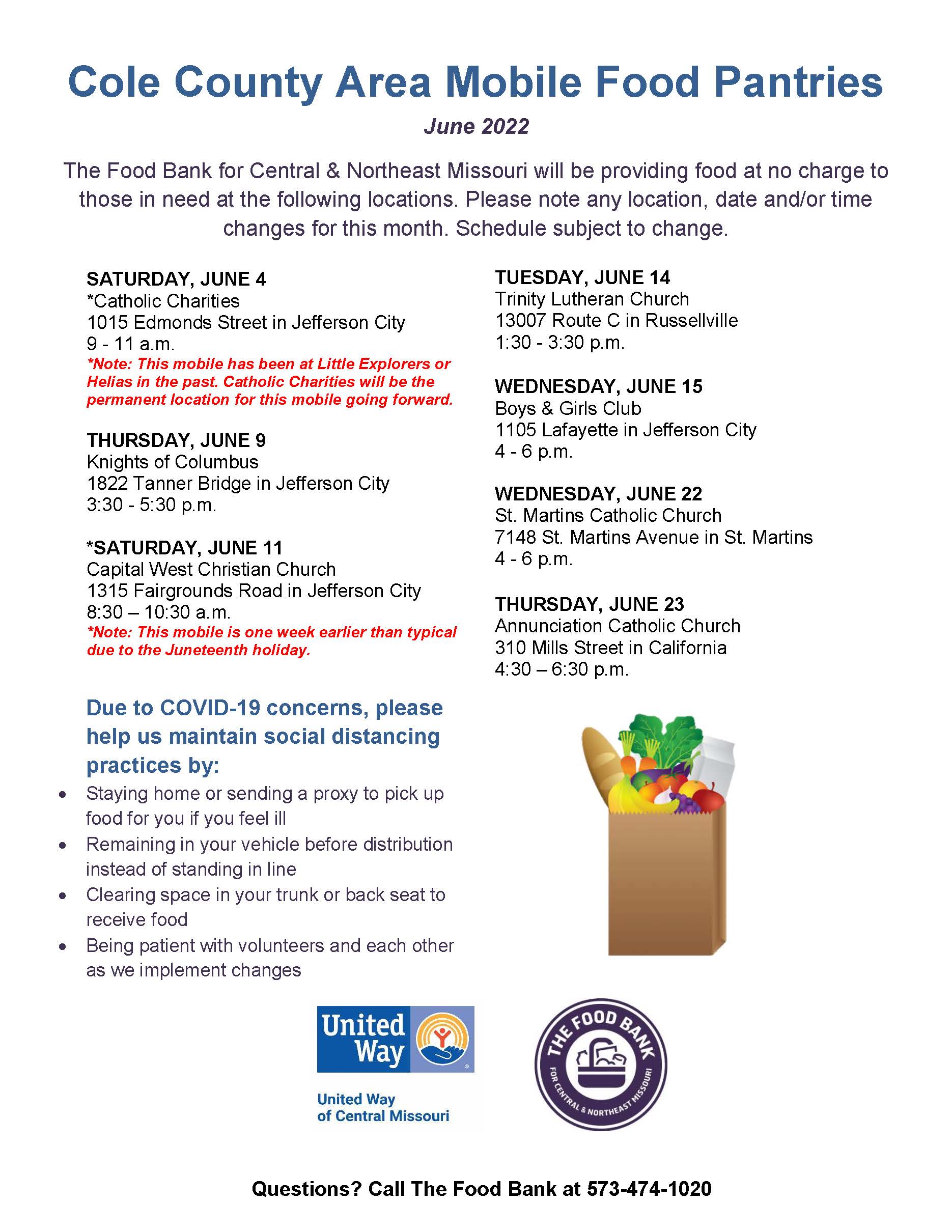 June Mobile Food Pantry Schedule