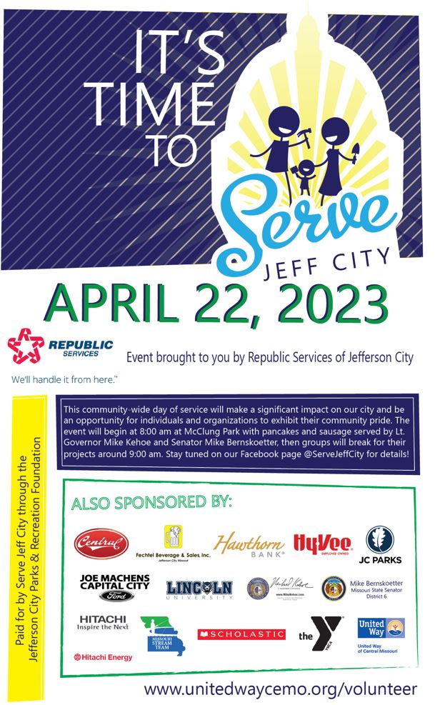 Serve Jeff City on April 22 at 8 am at McClung Park